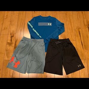 Lot of 3 pieces Boys clothing -  Under Armour shorts and long sleeves size YLG